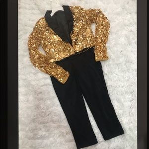 Gold jacket and black leggings (dance costume)